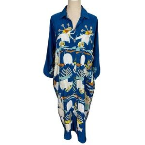 Rumisu 100% Silk Midi Shirt Dress Expedition African Collection Small/Medium